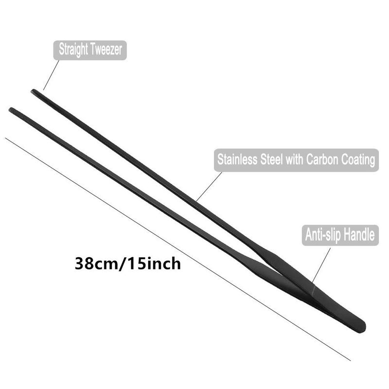 FRUTA Aquarium Tweezers Stainless Steel Straight Tweezer with Carbonation Protection Coating Against Rust Extra Long Reptiles Feeding Tongs Tools for Aquatic Tank Plants,15 inch- Black Straight - Image 2